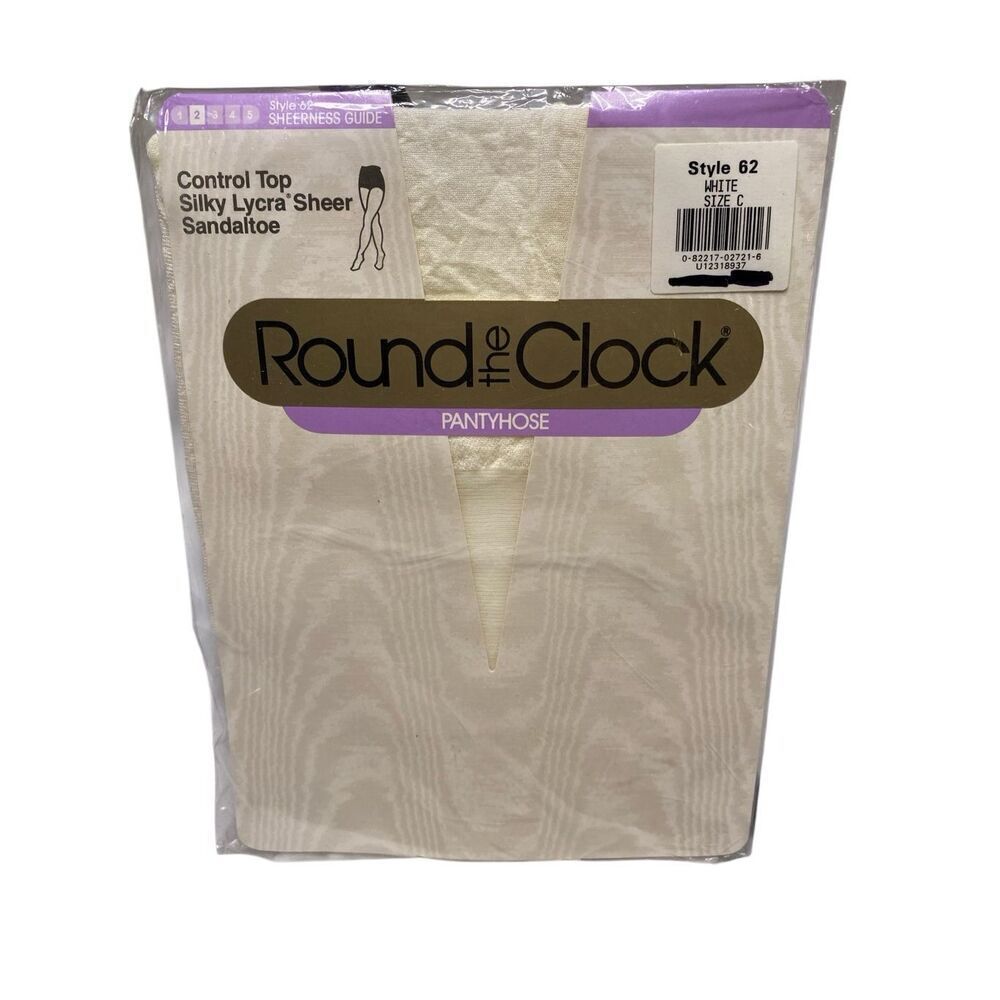 Round the Clock Silky Lycra Sheer Pantyhose White Size C Control Top Sandal Toe